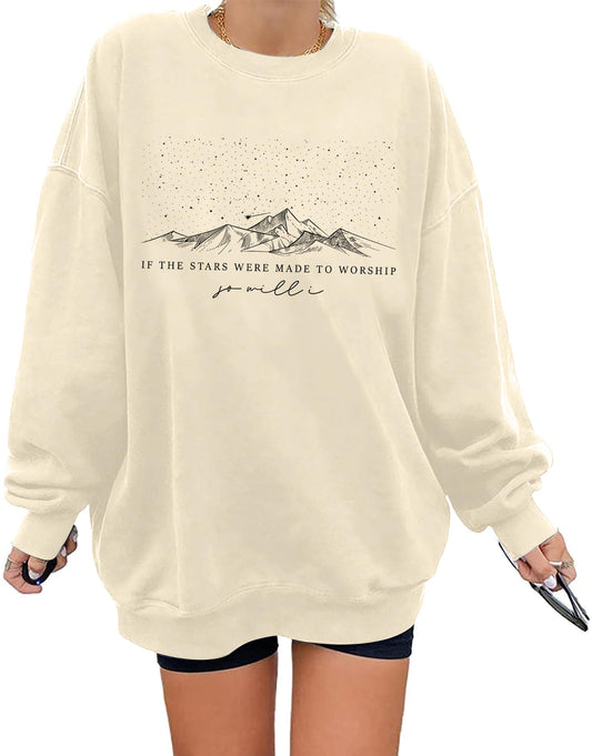 HQP Oversized Christian Sweatshirt for Women: Bible Verse Inspirational Long Sleeve Shirt Religious Pullover Tops Apricot