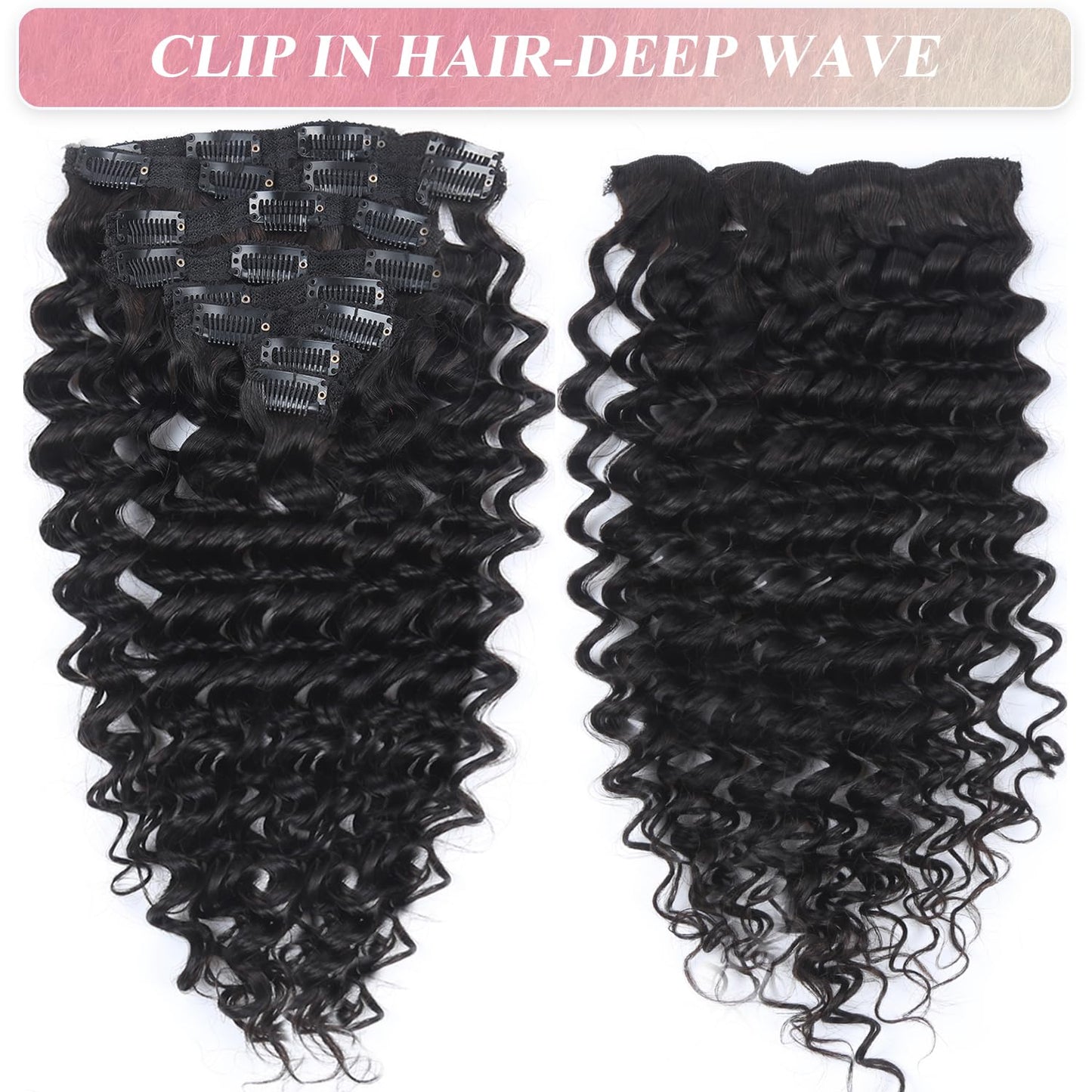 Deep Wave Clip in Hair Extensions Real Human Hair 14 Inch Deep Curly Clip ins for Women Invisible Seamless Remy Human Hair Clips in Extensions 8pcs 100g/3.5oz 20 Clips Double Weft Natural Black