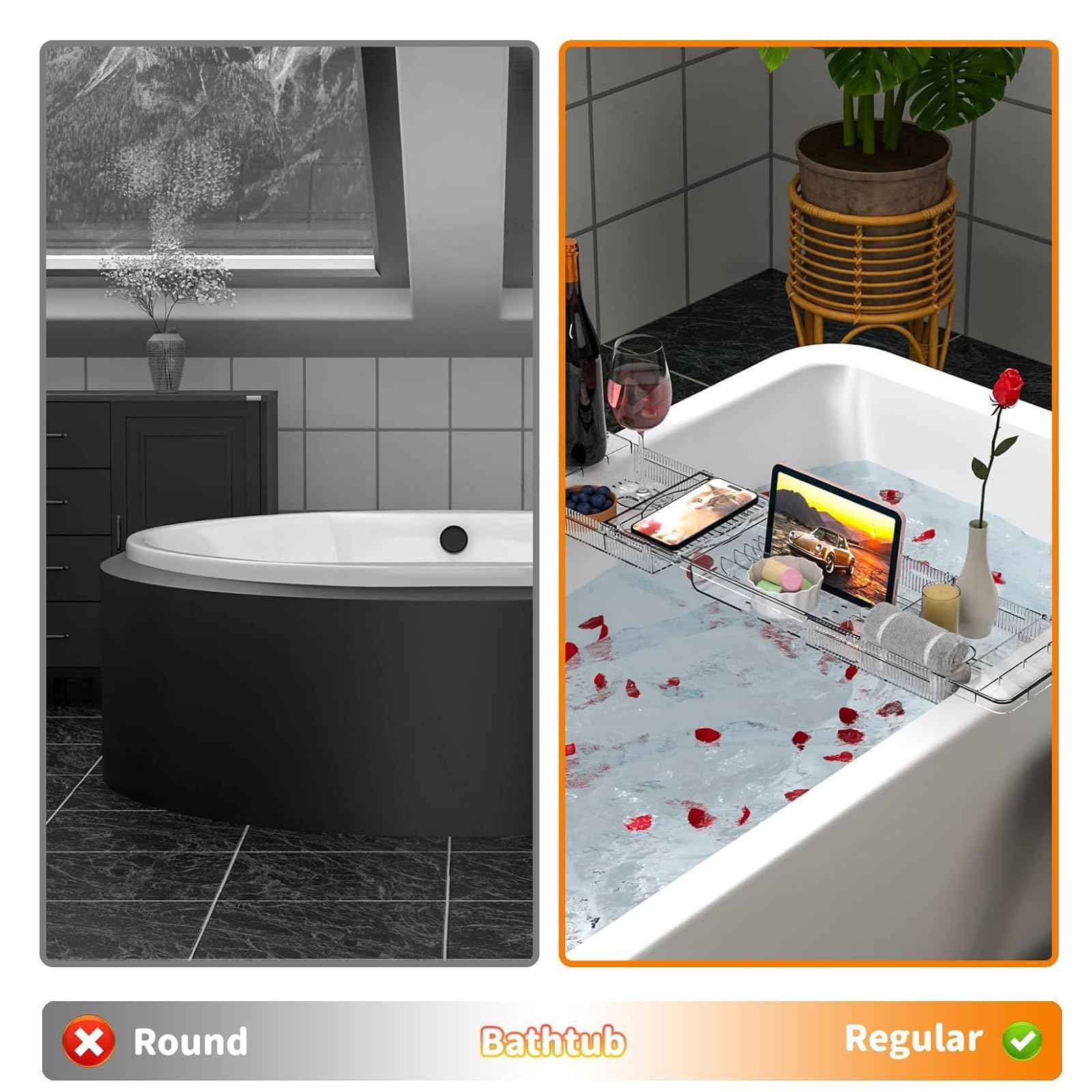 Luxury Expandable Bathtub Tray for Tub, Clear Acrylic Bath Tub Tray with Adjustable Length Up to 31.8", Bathtub Accessories for Relaxing, Bath Accessories for Women