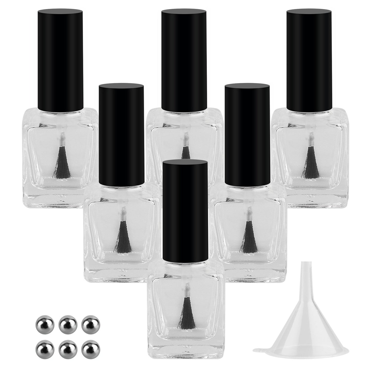 Empty Nail Polish Glass Bottles - 6PCS 15ML with Brush Cap, Funnel & Mixing Balls for Nail Art