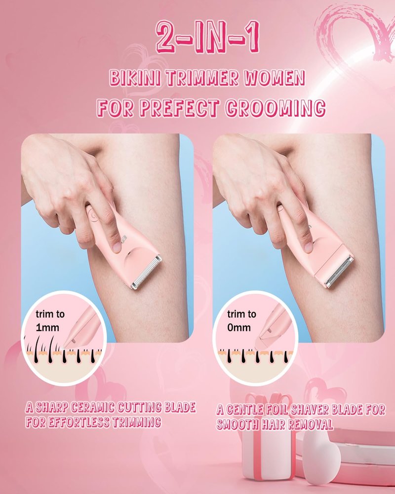 ENSSU 2in 1 Bikini Trimmer Electric Razors for Women with LED Light，Rechargeable Body Pubic Hair Trimmer Women with LCD Display, Lady Shaver for Leg/Arms/Bikini,Waterproof, Gift for Woman