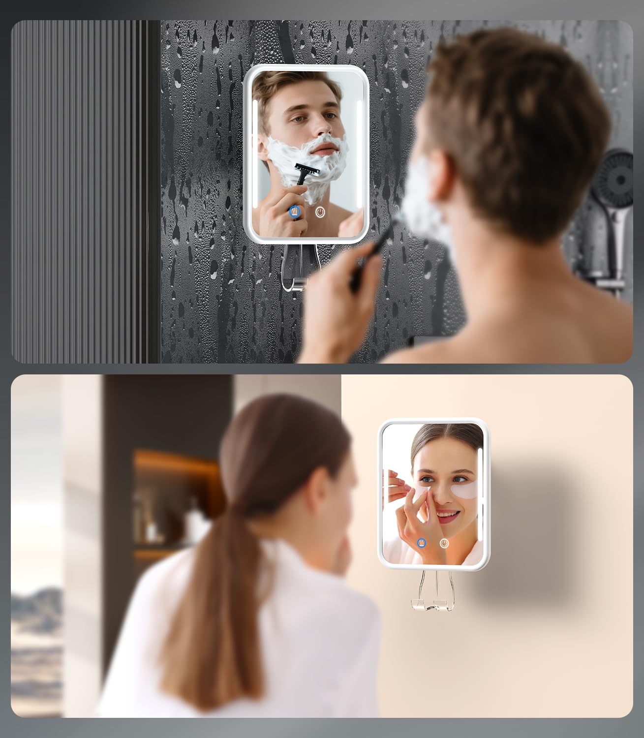 Glowtop Lighted Shower Mirror Fogless for Shaving with Light, 5000mAh Heated Fogless Mirror for Shower, Detachable Razor Holder and Suction Cup for Wall, NO-Drilling, Waterproof for Bathroom (White)