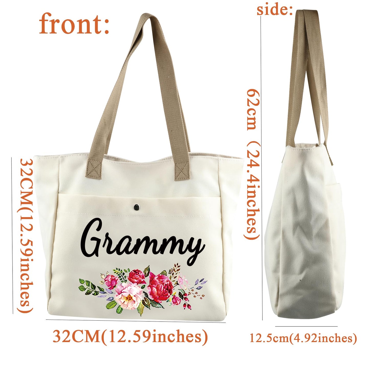 JYTAPP Grammys Gifts for Grandma Cosmetic Bag for Grandmothers Women Best Grams Ever Gifts for Grammie Grandmother Travel Zipper Pouch (Beige Tote Bag)