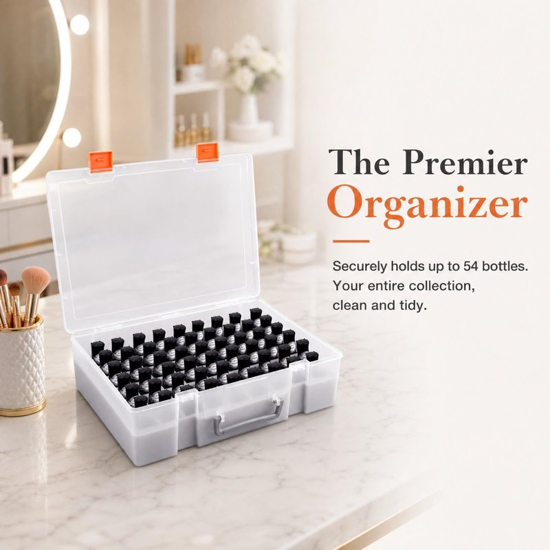 ALCYON 54-Bottle Nail Polish Organizer Case - Professional Clear Storage Box with Shockproof Sponge Foam - Secure Travel Bag for Beetles, for Essie - Prevents Glass Breakage Organized (Grey, For 54)