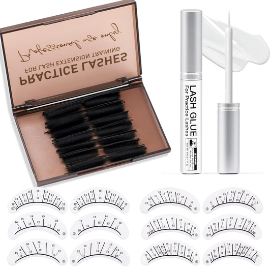 Miuffue Lash Practice Kit for Beginners with 80 Pairs Practice Lashes, Reusable Silicone Mapping Eye Pads, Latex-Free Eyelash Glue Training Eyelash Extension Supplies for Mannequin Head