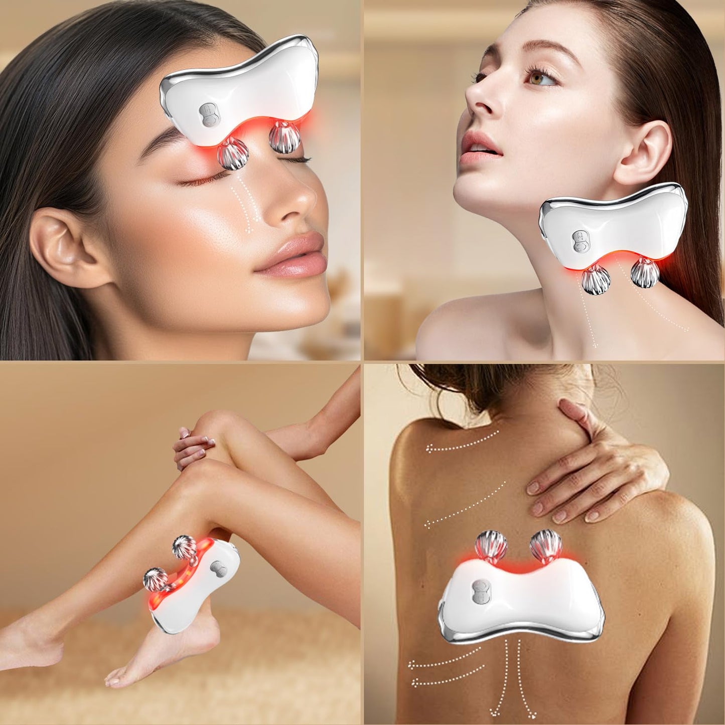 MEBAO Electric Gua Sha Facial Tools, Facial & Body Massager Tools with Heat and Vibration, 5 LED Lights Gua Sha Device with 2 Metal Roller for Eyes, Neck, Face