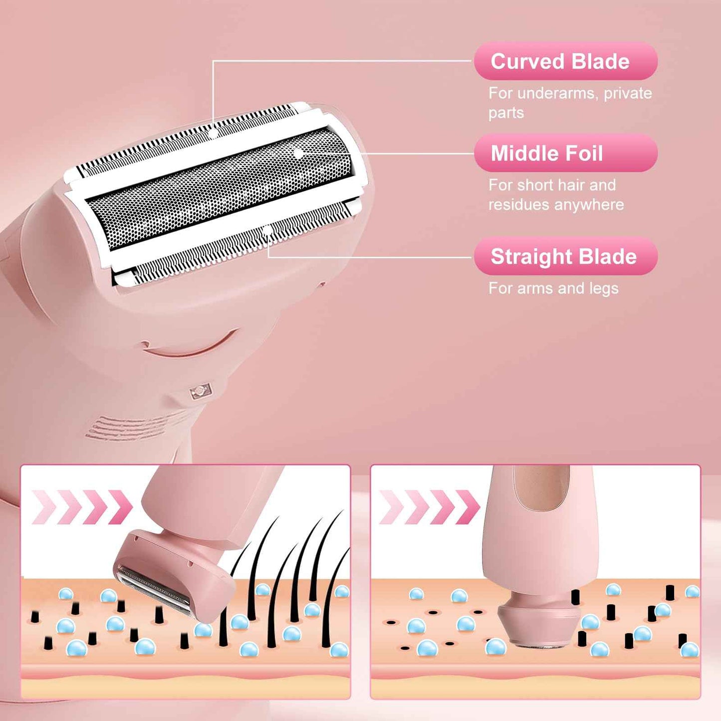 Luxsego 2 in 1 Electric Bikini Trimmer for Women, IPX7 Waterproof Wet & Dry Use Electric Razors for Women Pubic Hair, Painless Bikini Shaver with LED Light & Display, Dual USB Charge Dock, Pink