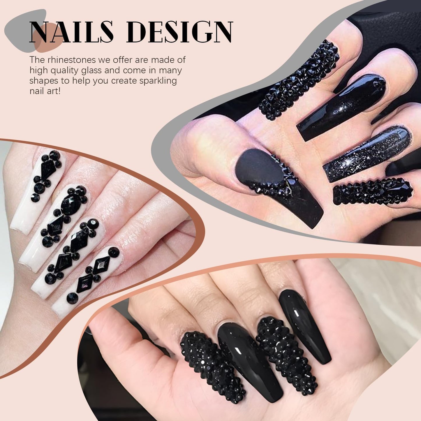 3220Pcs Champagne Gold Nail Rhinestones 120Pcs Multi Shapes Flatback Gems Charms Crystal+3100Pcs 1.5-4mm Round Beads, Glass Diamond Gemstones for Bedazzling Acrylic Nails Decoration