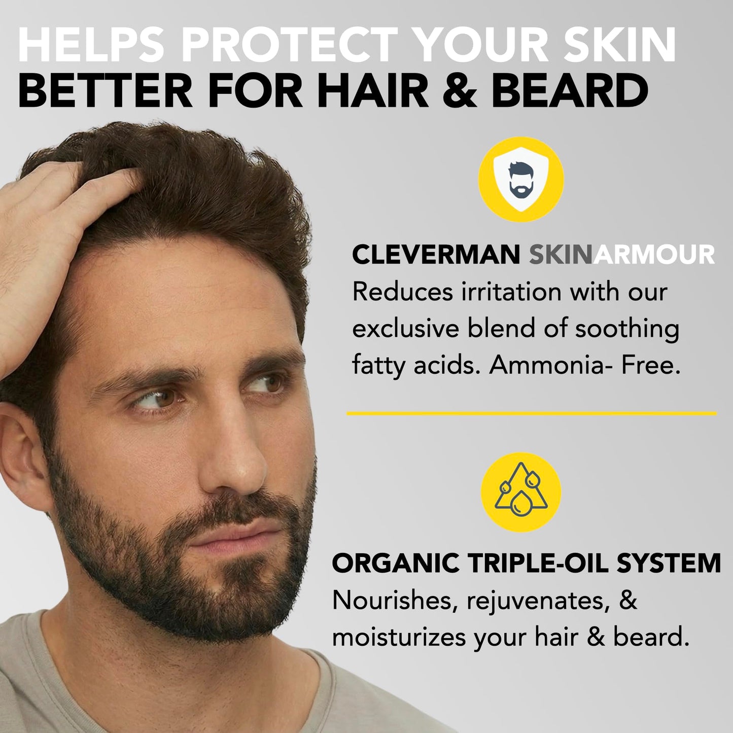 Reusable Hair & Beard Dye for Men – Dark Brown 3.1 | Up to 5 Uses, 7 Minutes | Natural Gray Coverage, No-Drip Cream with SkinArmour® – Cleverman