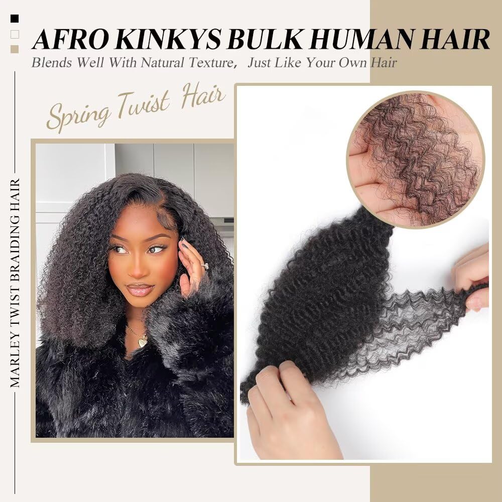 Spring Twist Hair - Afro Kinky Bulk Human Hair Bundles | 12 Inch Ginger Marley Twist for Crochet & Braiding