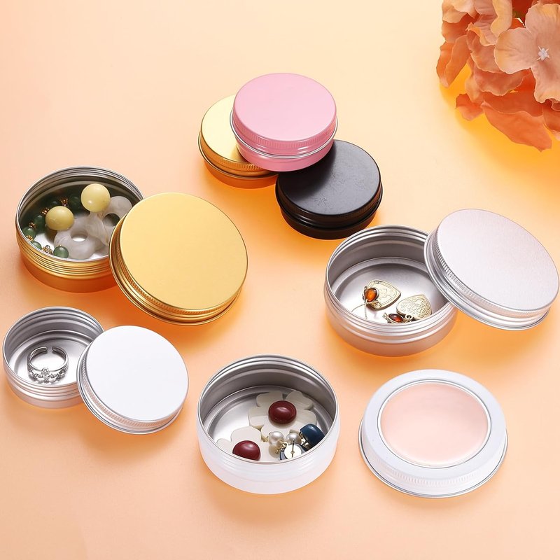 Aluminum Round Tin Cans - 2 Oz Travel-Sized Metal Containers with Clear Lid | 24 Pcs for Cosmetics, Balms, and Candles - White