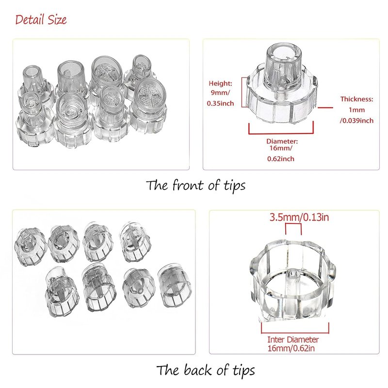 Microdermabrasion Aqua Peel Tips - 8 Transparent Plastic Replacement Heads for Facial Care