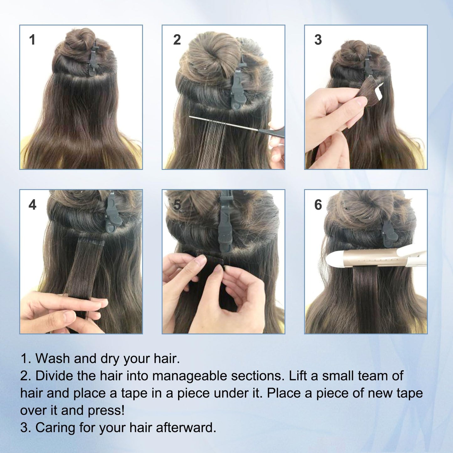 Sixstarhair Semi-Permanent Pre-taped Tape In Hair Extensions Traceable Remy Human Hair New Trend Invisible, Seamless and Reusable, Off Black Tape In Hair [Color 1B#-16inch]