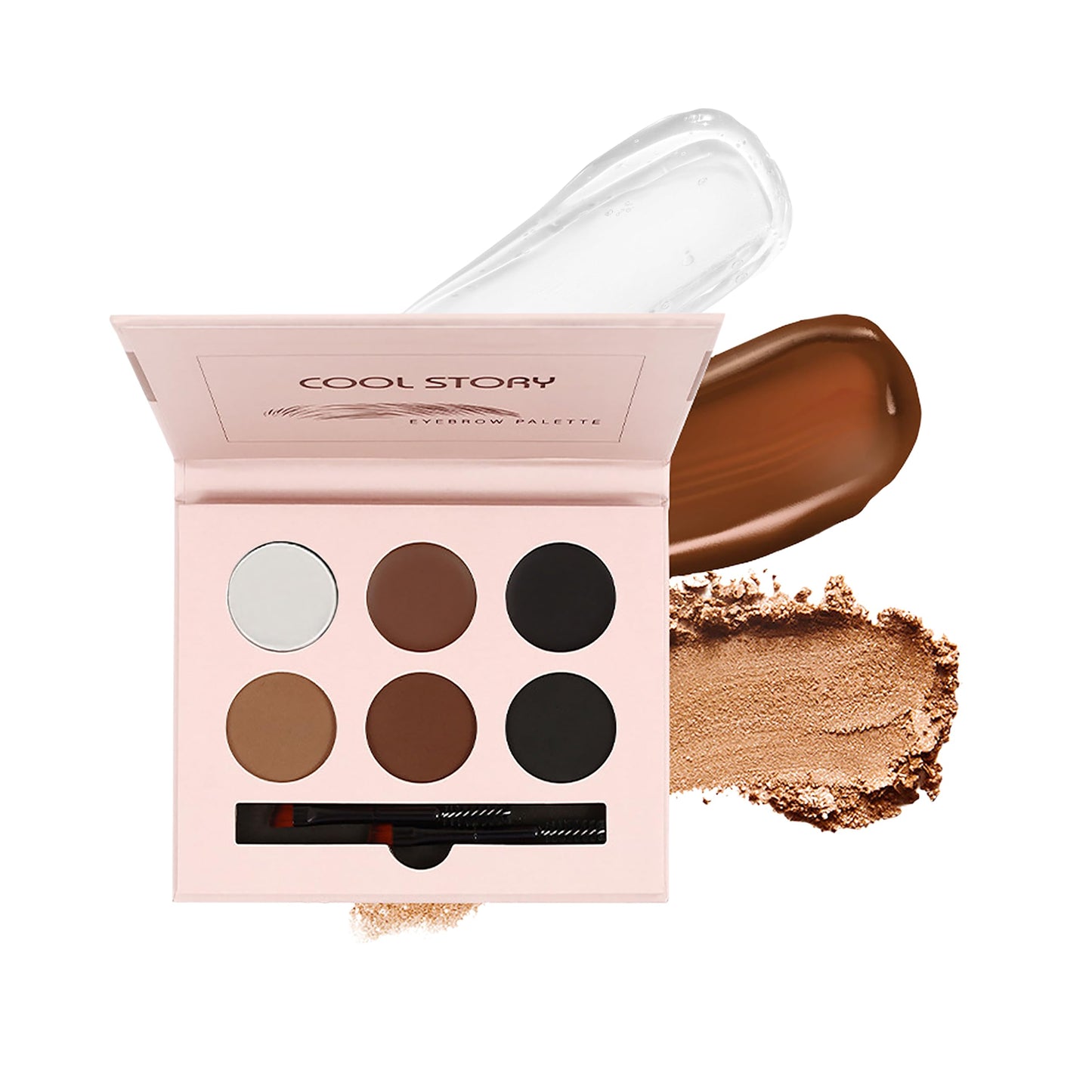 6‑Color Eyebrow Powder & Pomade Palette, Waterproof Long Lasting Brow Styling Kit with Clear Brow Gel, 10 Reusable Eyebrow Stencils & 2 Double‑Ended Brushes, Natural Brow Shaping Makeup for Beginners