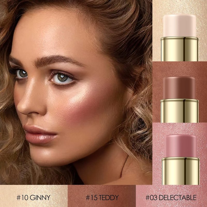 FALOCUTUS Contour Stick Set - 3 Pcs Cream Blush & Highlighter | Long-Lasting Natural Face Makeup for All Skin Types