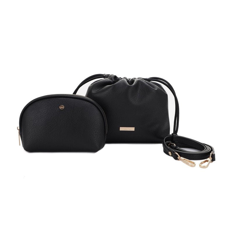 Mali+Lili Lola Beauty Bag Duo, Makeup Bag Travel Cosmetic Bag Set of 2, leather Purse Crossbody Bags for Women and Girls, Cute Makeup Pouch, Travel Pouch, Crossbody Purses for Women, Black