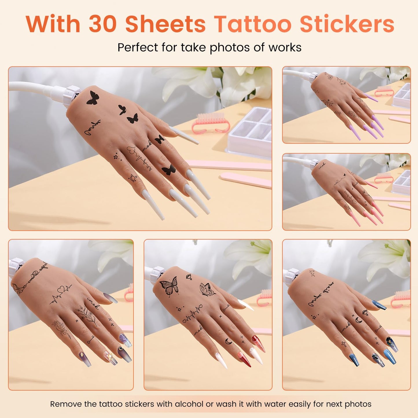 Silicone Practice Hand for Acrylic Nails- Flexible Right Hand for Beginners