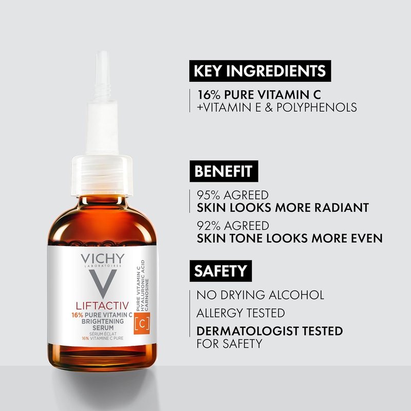 Vichy LiftActiv Vitamin C Serum - Brightening Anti-Aging Formula with Hyaluronic Acid & Vitamin E | Reduces Fine Lines & Improves Radiance