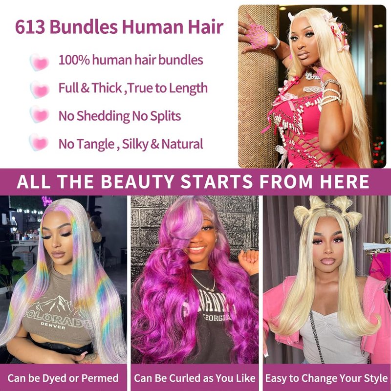 16 Inch 613 Bundle Human Hair Straight Blonde 1 Bundle Human Hair 14A Grade 100% Unprocessed Brazilian Virgin 613 Straight 1 Bundle