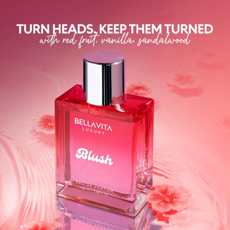 Bellavita Luxury Blush Eau de Parfum | 100 ml (3.4 fl.oz.) | Perfume for Women | Sweet, Tropical Red Fruits, Musk, and Sandalwood Notes | Long Lasting Fragrance | Mother's day Present