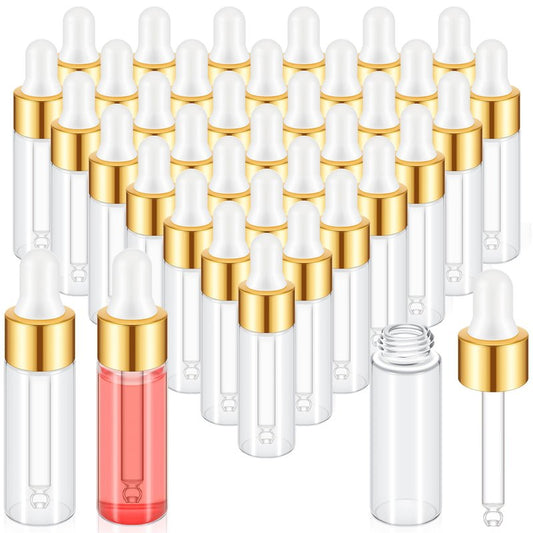 Didaey 200 Pcs 5 ml Mini Glass Oil Dropper Bottle Bulk, Clear Essential Small Empty Bottles Sample Containers Perfume Liquid Vials with Cap for Traveling (Champagne Gold)