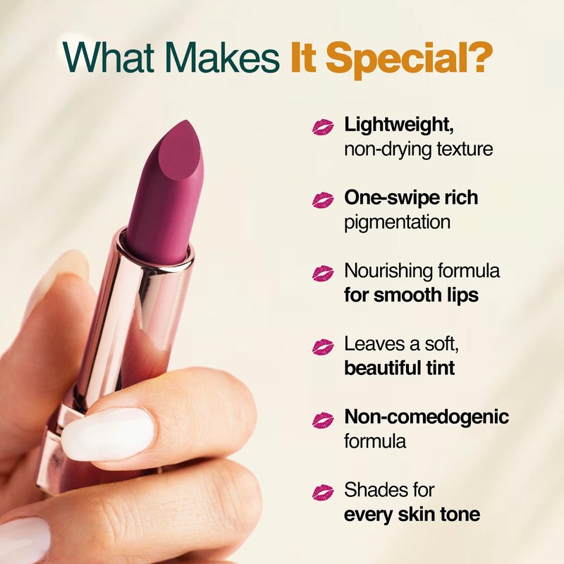 NOURISH MANTRA Creamy Matte Lipstick - Rani Kiss | Non-drying, Highly Pigmented Lipstick | Matte Finish | Enriched with Castor Oil & Vitamin E | 4 g