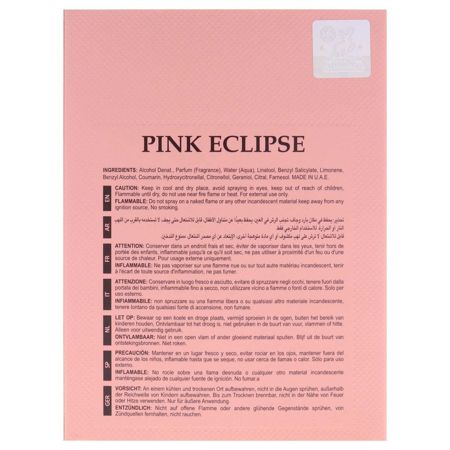 Maison Alhambra Pink Eclipse for Women Eau de Parfum Spray, 3.4 Ounce / 100 ml