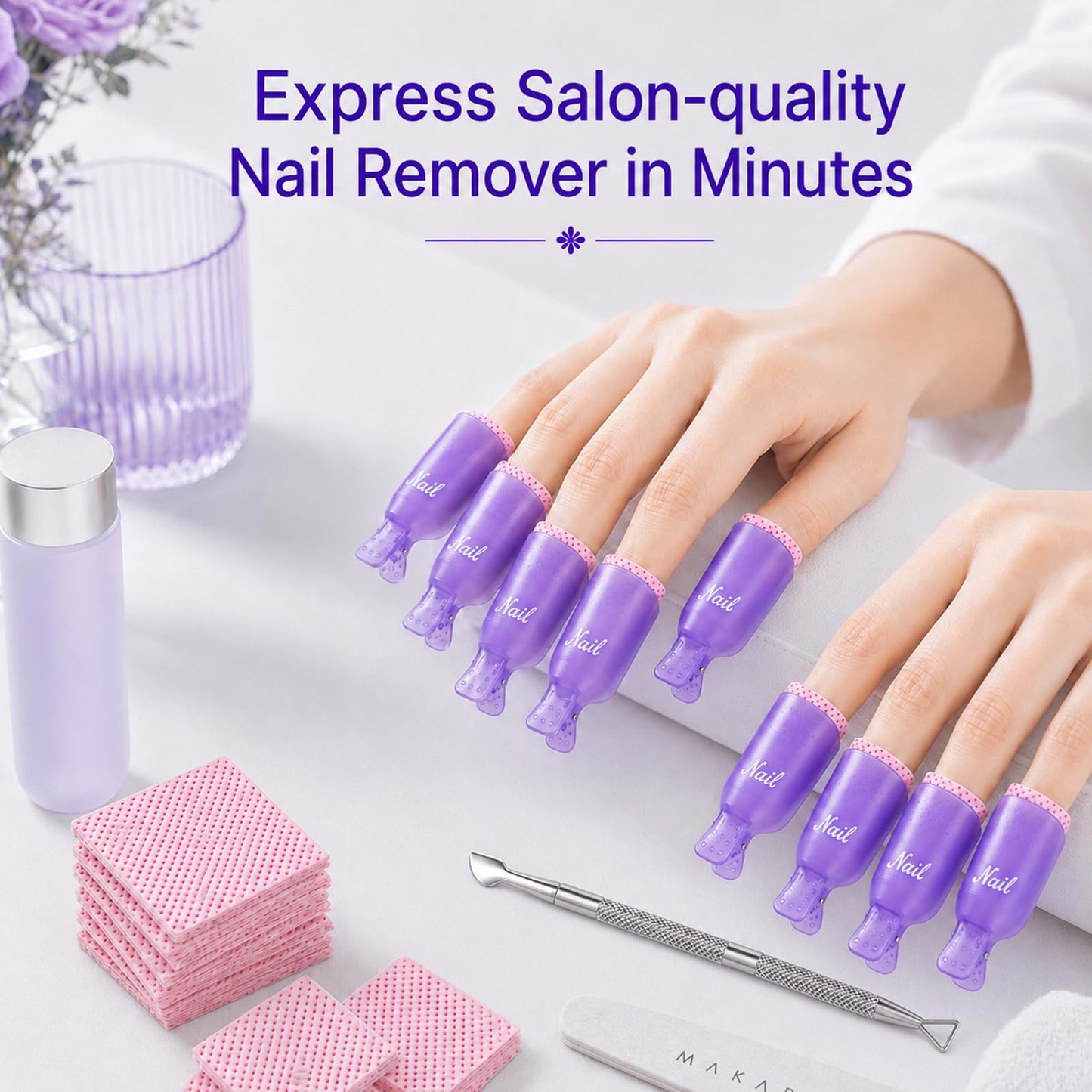 Makartt Nail Polish Remover Clips Kit, 20PCS Reusable Nail Soak Off Clips for Fingers & Toes, Acrylic & Nail Remover Tools, Double-Ended Cuticle Pusher, Fast, Mess-Free Gel Removal at Home or Salon