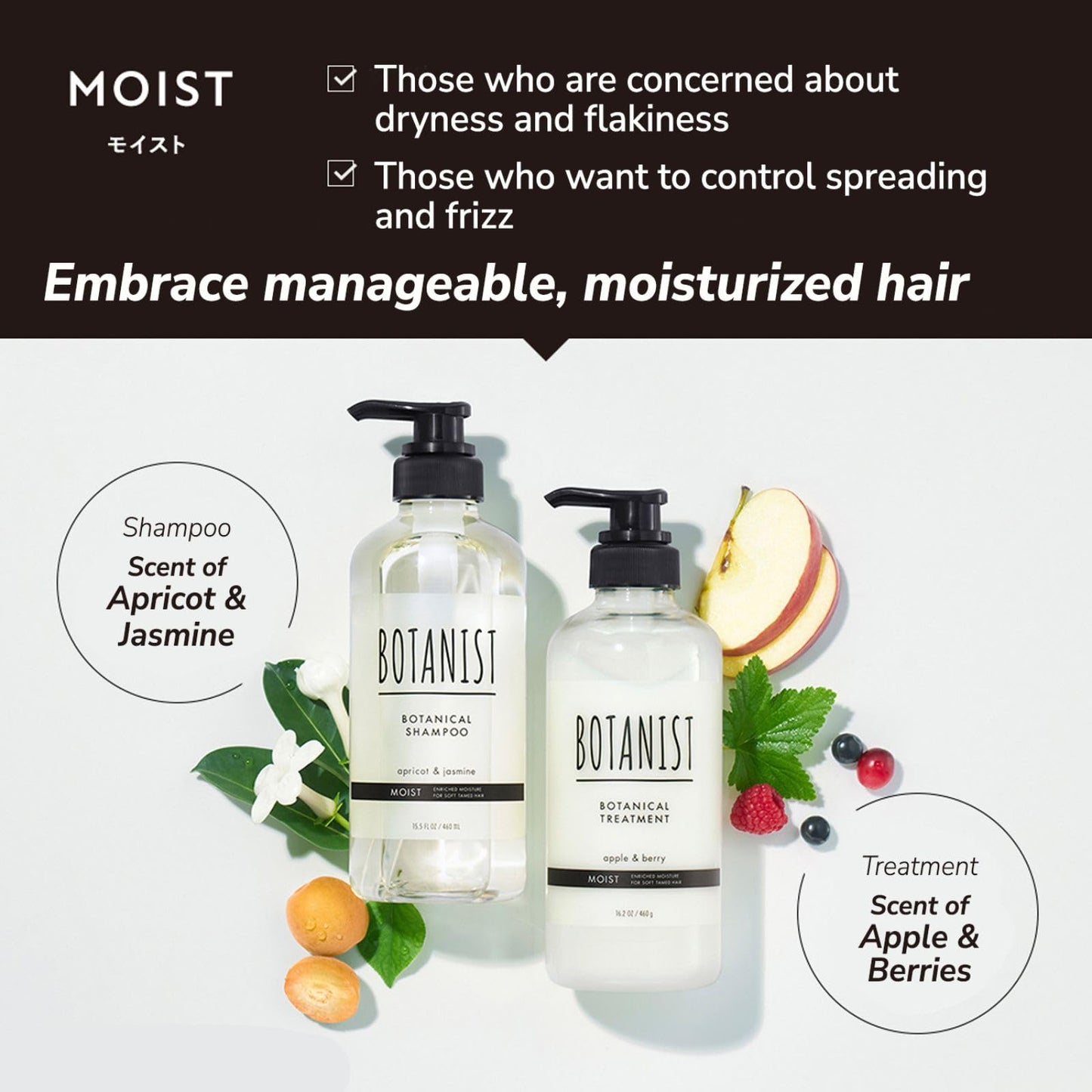 Botanist Japanese Organic & Natural Shampoo for Dry Hair, Hydrating & Moisturizing Hair Shampoo with Pump for Women & Men to Moist Hair, Sulfate & Silicone Free, Apricot & Jasmine 490 mL/16.5 fl Oz