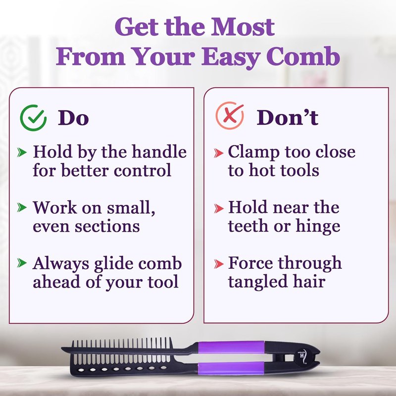 Hair Straightening Comb - Ergonomic Flat Iron Comb for Easy Styling | Reduces Heat Damage - Purple