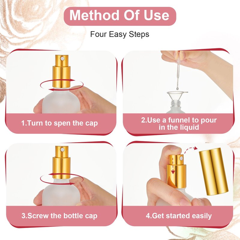 Teenyyou 18 Pack 3.4 oz Glass Spray Bottles bulk, Empty Perfume Frosted Fine Mist Atomizer, Refillable Small Travel Containers for Cleaning Products, Essential Oils- Gold, Rose Golden, Silver