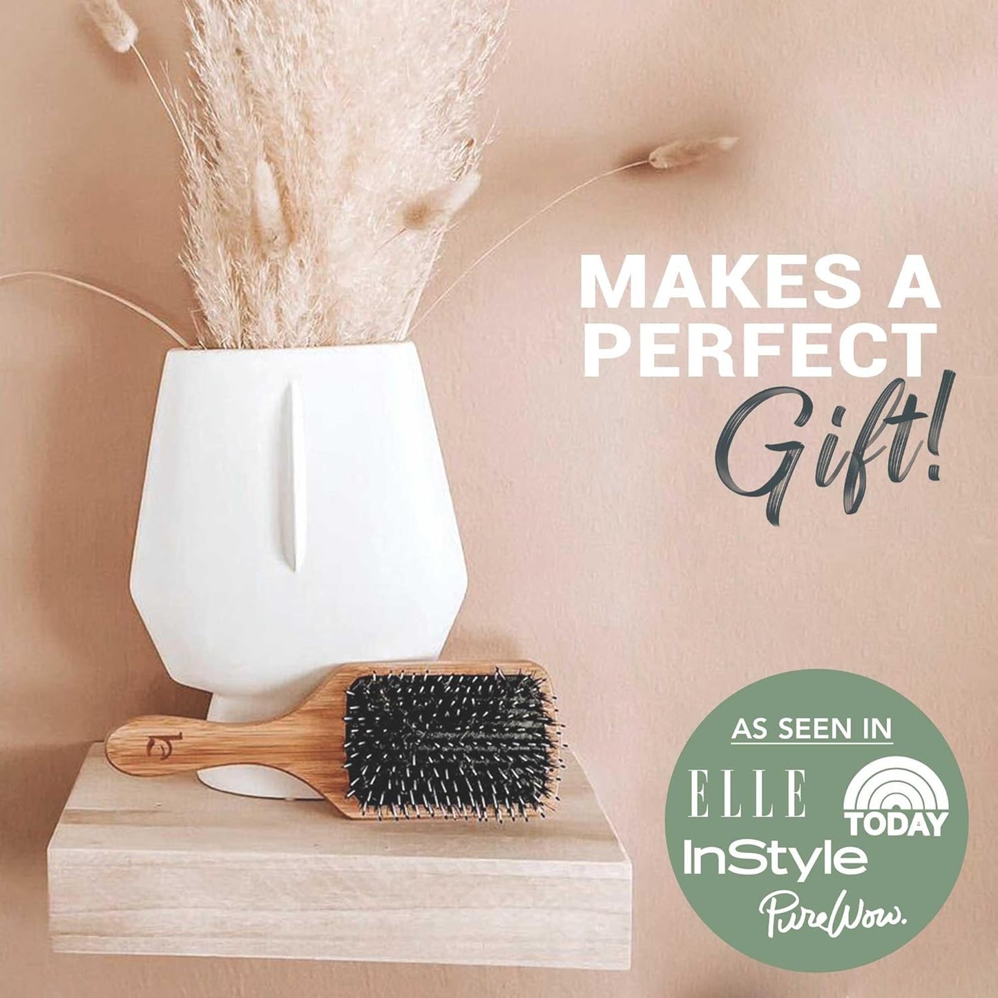 Boar Bristle Paddle Hair Brush - Detangling Wood Brush for Thick, Curly & Wavy Hair | Stimulates Scalp