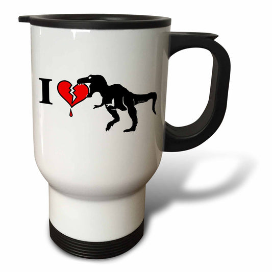 3dRose Dinosaur Eats Heart Stainless Steel Travel Mug, 14-Ounce