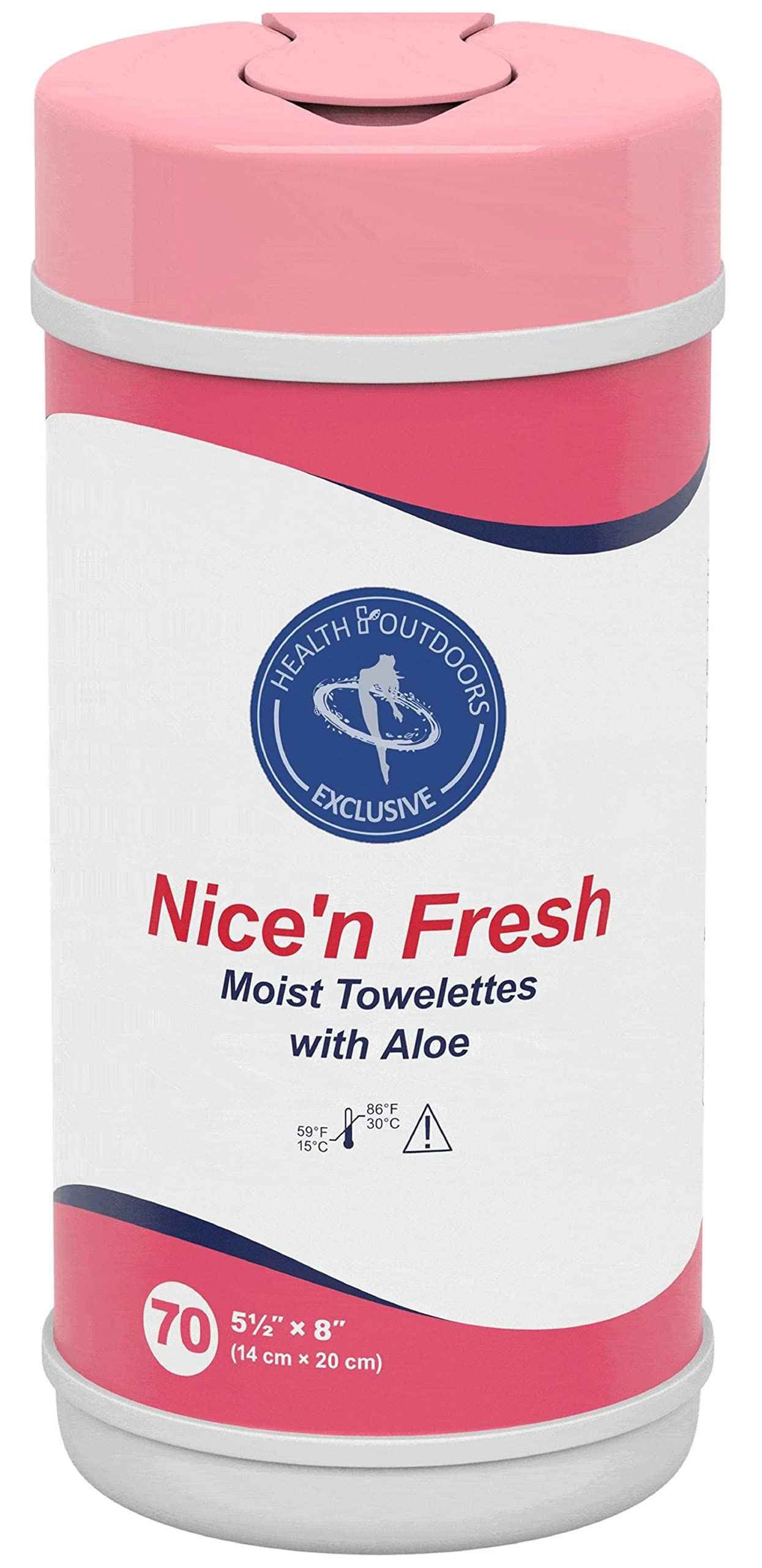 HAO Nice 'n Fresh Moist Towelettes Refreshing Skin Cleansing Wipes With Aloe and Lanolin (70 Count) Travel Tub