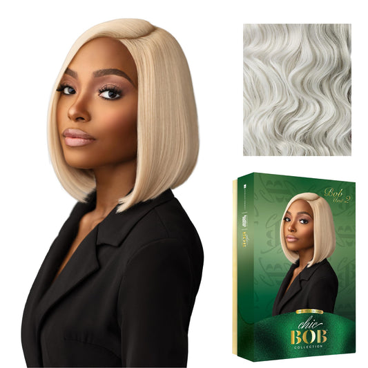 Sensationnel Chicbob Lace Frontwig - Bob Unit 2 Face Framing Glueless Wig Wide 5 Inch Deep Part Synthetic Preplucked Hairline (ICYBLONDE)