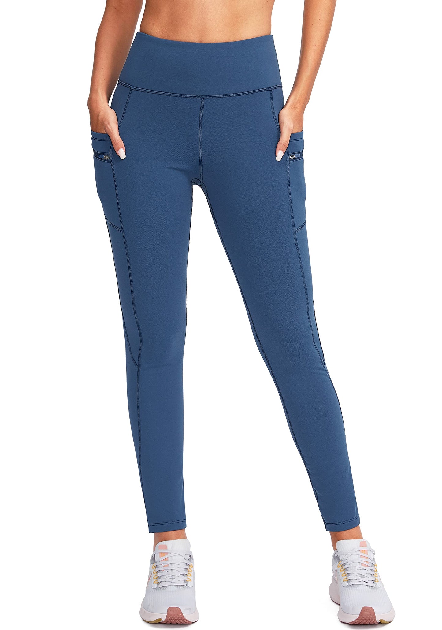 G Gradual Women's Fleece Lined Winter Leggings with Pockets Water Resistant High Waisted Thermal Warm Pants Running Hiking(Dark_Blue,S)