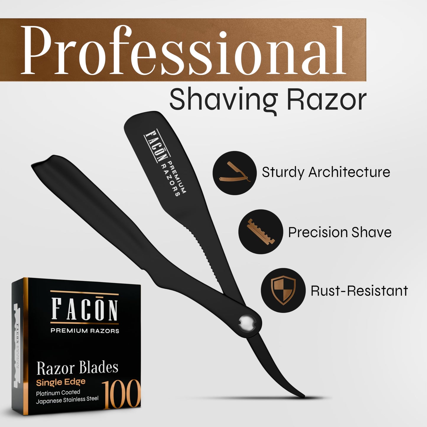 Facón Straight Razors for Men - Professional Barber Straight Edge Razor Kit with 100 Blades,Japanese Stainless Steel Barbero Shaver for a Smooth & Precise Shave, Premium Barber Razor for Men's Shaving
