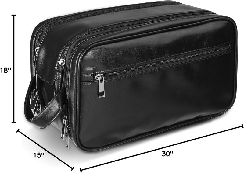 Personalized Leather Travel Toiletry Bag for Men - Large Waterproof Dopp Kit | Ideal for Shaving & Grooming