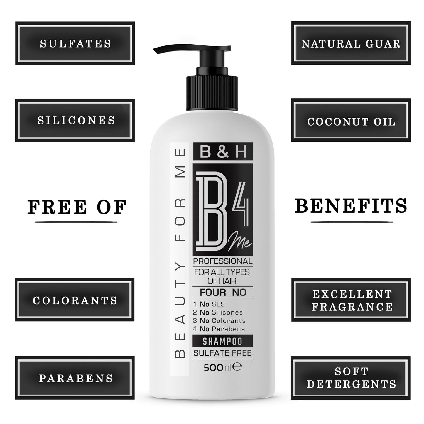 B4Me Professional Sulfate Free Shampoo, For All Hair Types, 500ml./16.9 Fl oz