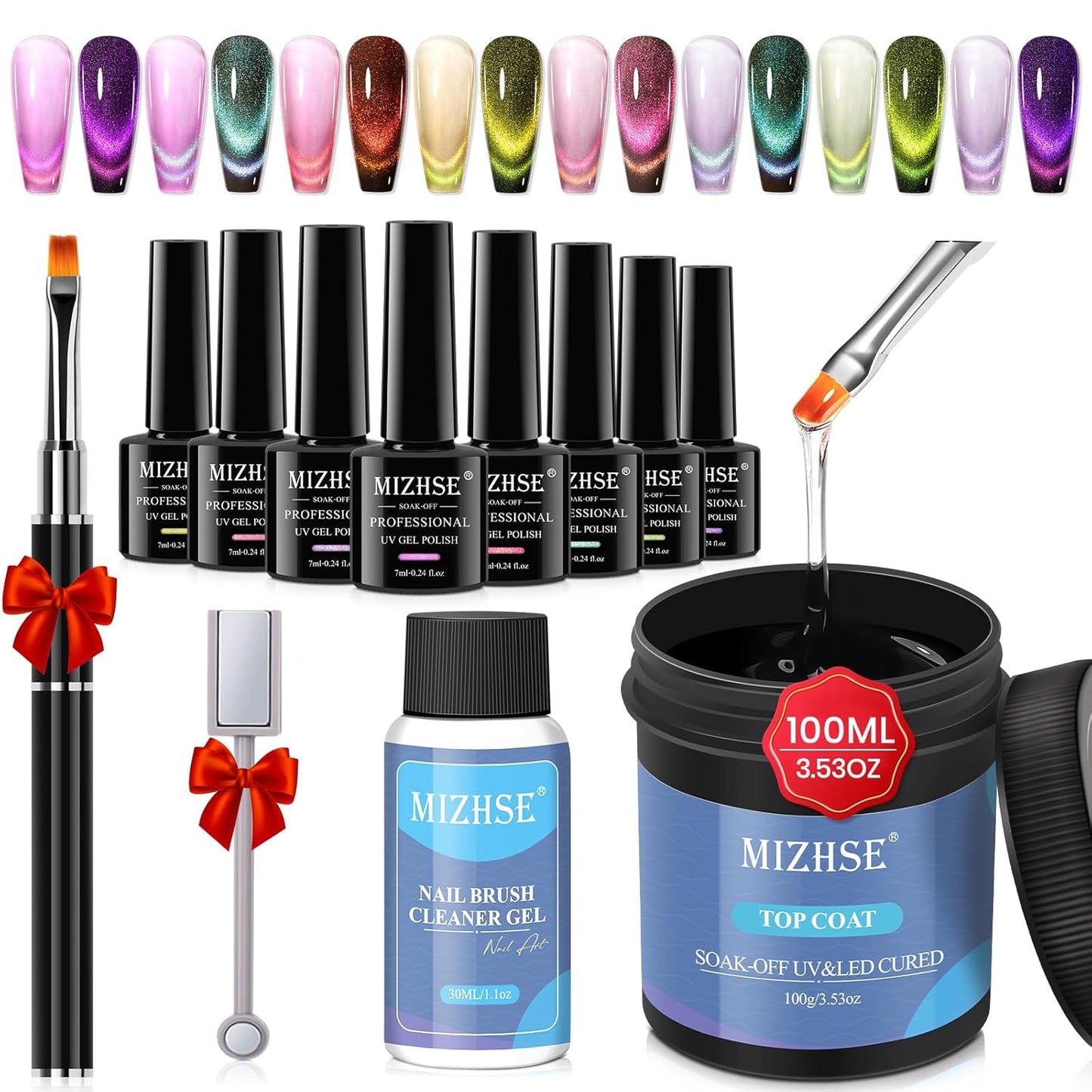 MIZHSE No Wipe Gel Top Coat - 9D Cat Eye Nail Polish | 100ML, 8 Colors Available