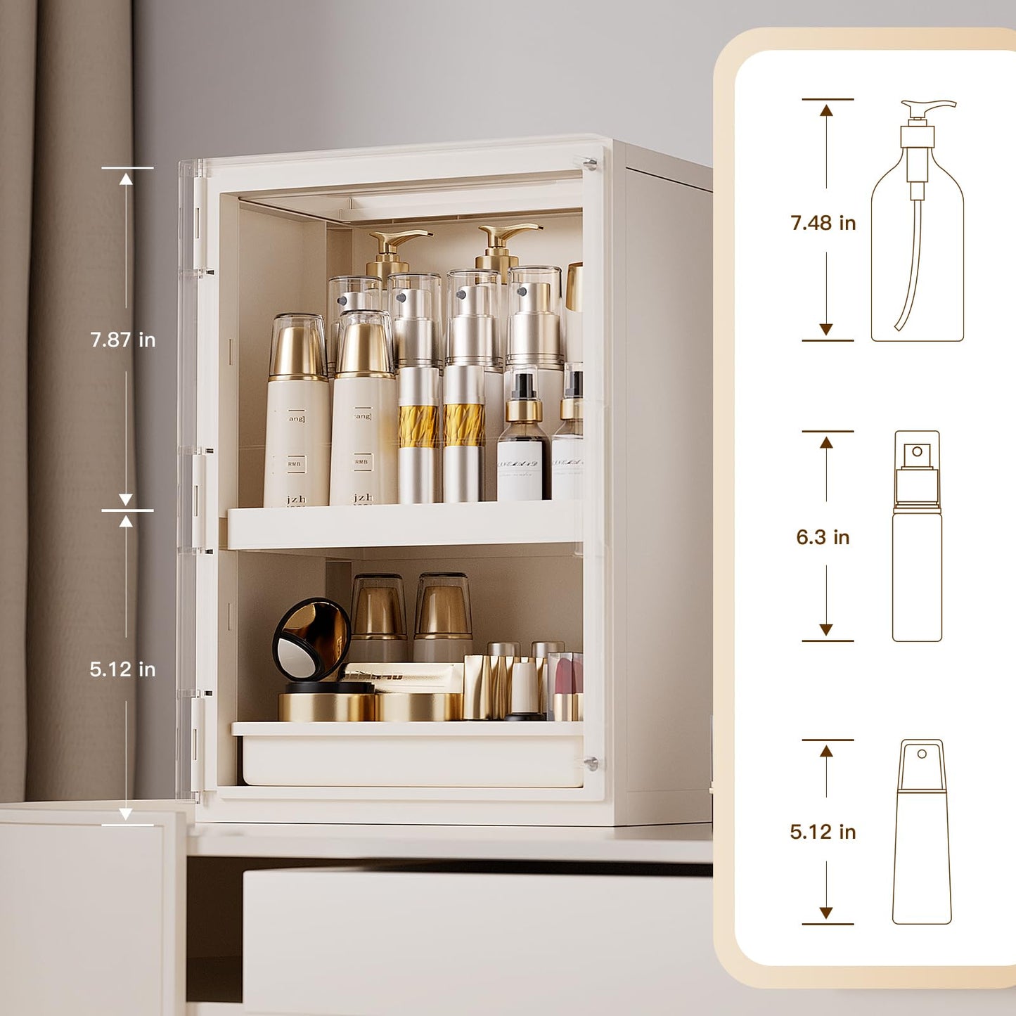 AERCIINC Makeup Organizer with Drawers and Lid, Large Skincare Organizer for Vanity, Dustproof Cosmetic Organizer and Makeup Storage Box with Brush Holder for Dresser, Bathroom Countertop