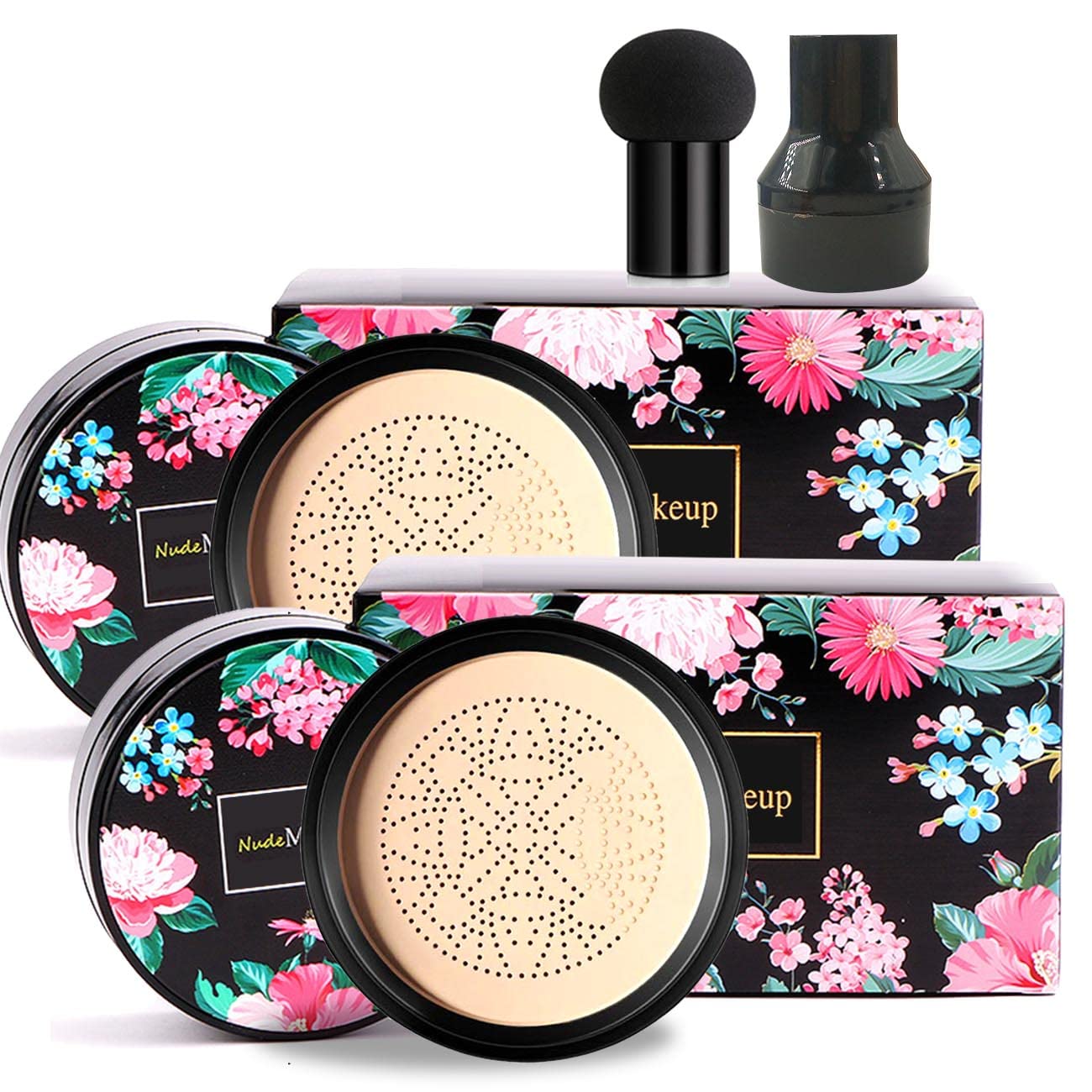 2 Pack Mushroom Head Air Cushion CC Cream BB Cream, Concealer Lasting Nude Makeup Moisturizing Brightening Pigment CC Liquid Foundation Ivory