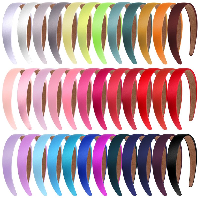 Janinka 36 Pcs Hard Headbands Bulk Plain Satin Headband Hard Headbands 1.2 Inch/ 3 cm Non Slip Ribbon Decor DIY Hair Holiday Costume Accessories for Women
