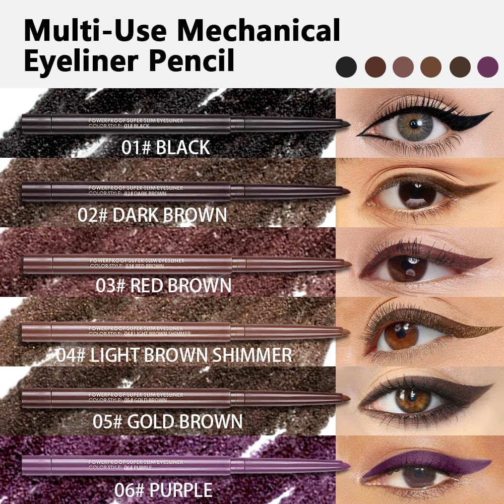 Kaely 2Pcs Dark Brown Light Brown Shimmer Gel Eyeliner Pencil, Smooth Eye Liner Waterproof Smudge Proof, Built in Sharpener, Long Lasting Eye Makeup, Vegan & Cruelty-Free, 02+04