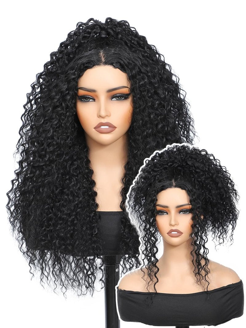 YKHJH 26 Inch Curly Wigs for Black Women,Synthetic Lace Front Wig Black Curly Wigs, Womens Wigs Protein Fiber Like Human Hair, Glueless Curly Hair Wig(Black)