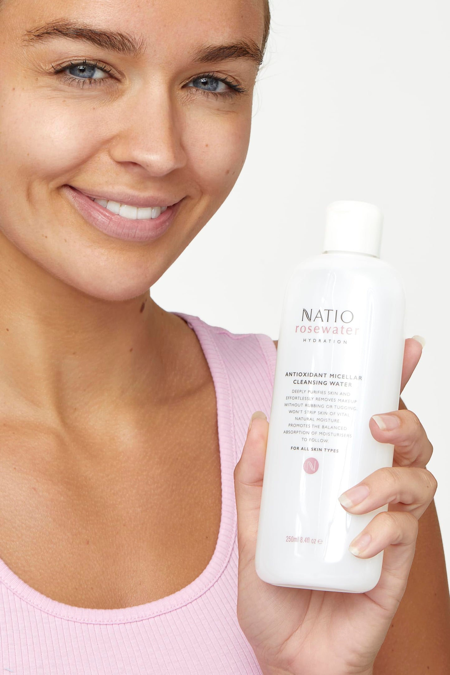Natio Australia Rosewater Hydration Antioxidant Micellar Cleansing Water, 8.4 oz - Makeup Remover Face Cleanser - Facial Cleanser for All Skin Types