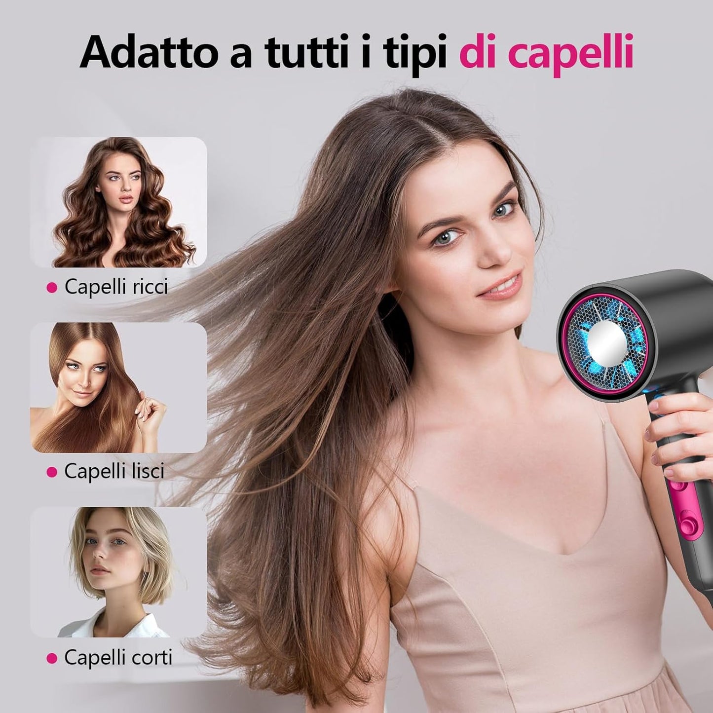 Portable Hair Dryer - Ionic Fast Drying with Blue Light Scalp Care | Foldable Design, 2 Speeds, Diffuser & Nozzle