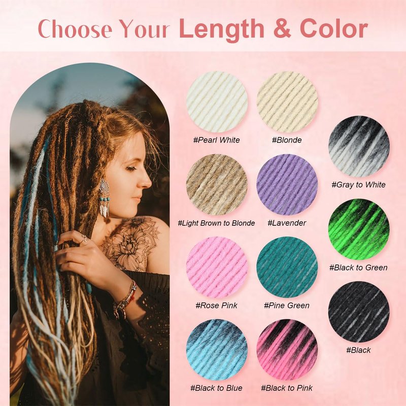 Quisduis 16 Inch Clip in Dreadlocks Hair Extensions, 8PCS 32 Strands Light Brown to Blonde Synthetic Dreas Extensions Handmade Soft Thin Dreadlocks for Women