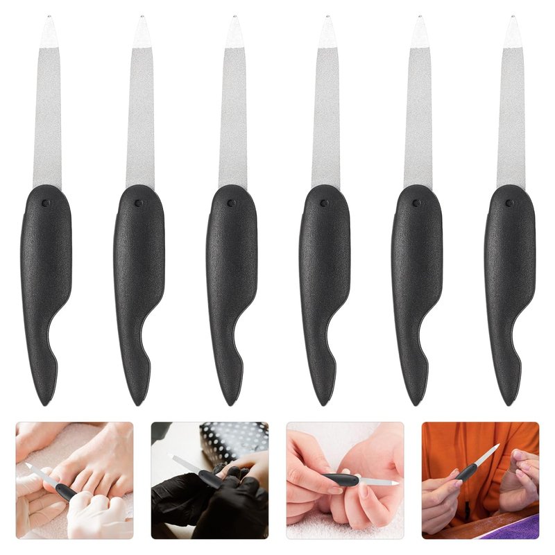 Ipetboom 6pcs Foldable Stainless Steel Nail File with Anti-Slip Handle Manicure Fingernails Polishing Tools Double Sided and Files Nails Easily for Men and Woman, 13.50X2.00X1.00CM, Black