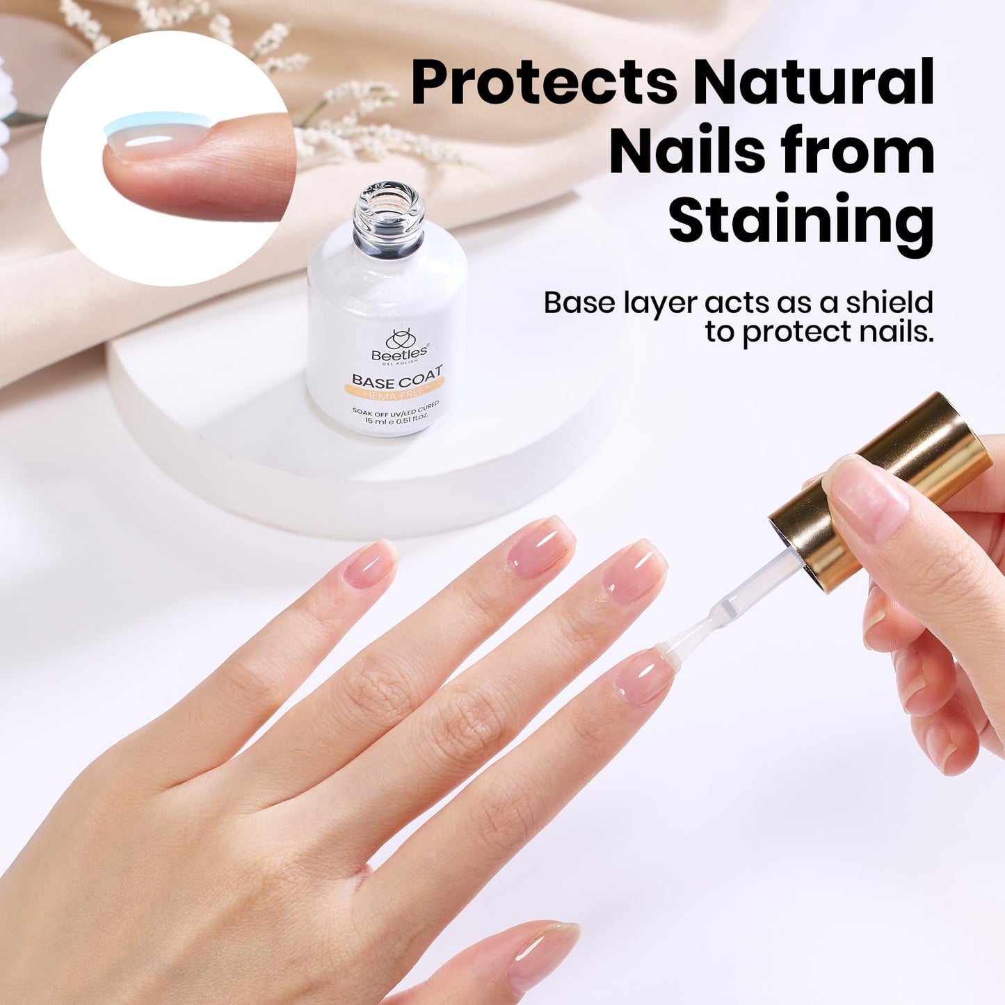 Beetles Gel Base Coat for Nails 15ml, HEMA Free TPO Free Base Gel Polish, UV LED Soak Off, Long Lasting No Lift Nail Primer, Nail Strengthening Base for Gel Manicure